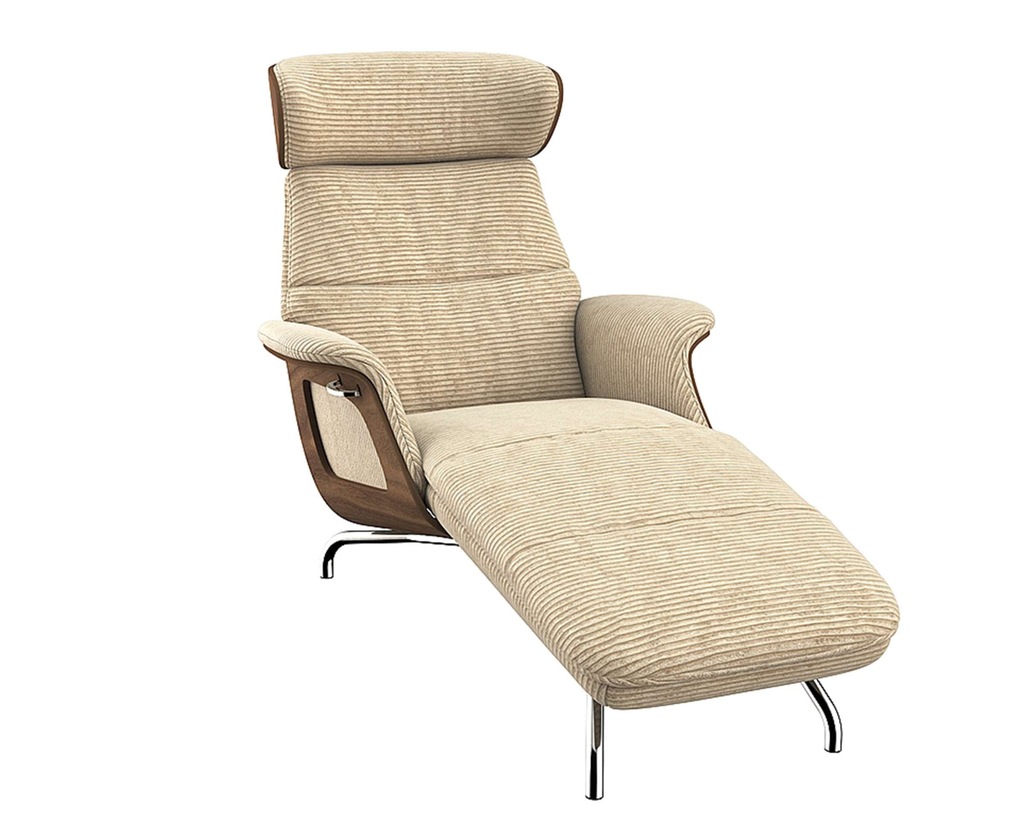 Bild von FLEXLUX Loungesessel "Clement Chaislongue, Relaxstuhl, Liegesessel,", Rücken- & Kopfteilverstellung, Armlehne, Walnuss, Fuß Alu