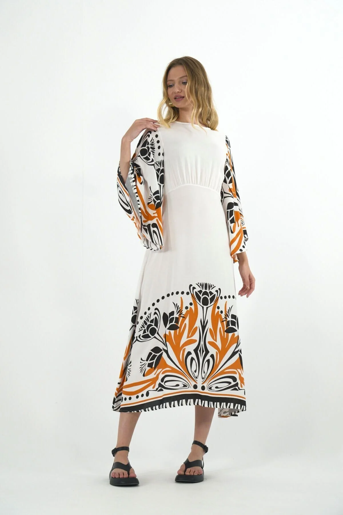 Bild von ABBRA Sommerkleid , Rundhalsausschnitt, Mit Reißverschluss, 100 % Baumwolle für Damen - S