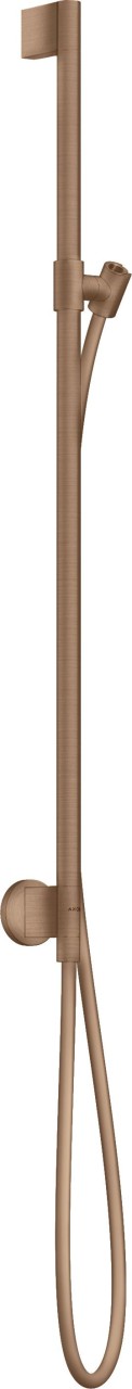 Bild von Hansgrohe Axor One	1x Brausestange mit Wandanschlussbrauseseitiger Drehwirbel gegen lästiges Verdrehen des Brauseschlauches	Schlauchmutter für Brauseschläuche mit beidseitig konischer Mutter	Profil Brausetange rund	Brausestangge 965 mm	Brausestangendurchmesser 25 mm	Brauseschlauch 1600 mm	Handbrausehalterung aus Metall, stufenlos verstellbar	Wandstützen aus Metall	Bohrabstand 929 mm