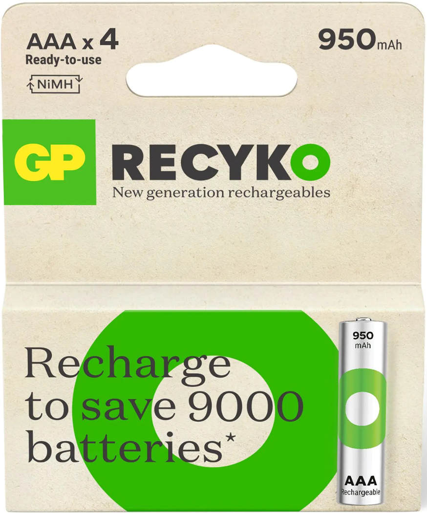 Bild von GP Batteries GP Nab??jec?? bat.ReCyko 950 AAA (HR03)-4ks (4 Stk., 1/2 AAA, 950 mAh), Batterien + Akkus