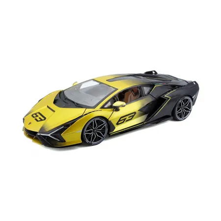 Bild von Bburago Modellauto Lamborghini Sian FKP 37 (gelb-schwarz), Maßstab 1:18, Originalgetreue Innenausstattung
