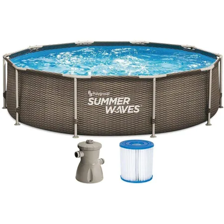 Bild von Summer Waves Frame Active Pool Dunkles Doppel-Rattan 305 x 76 cm mit Filterpumpe