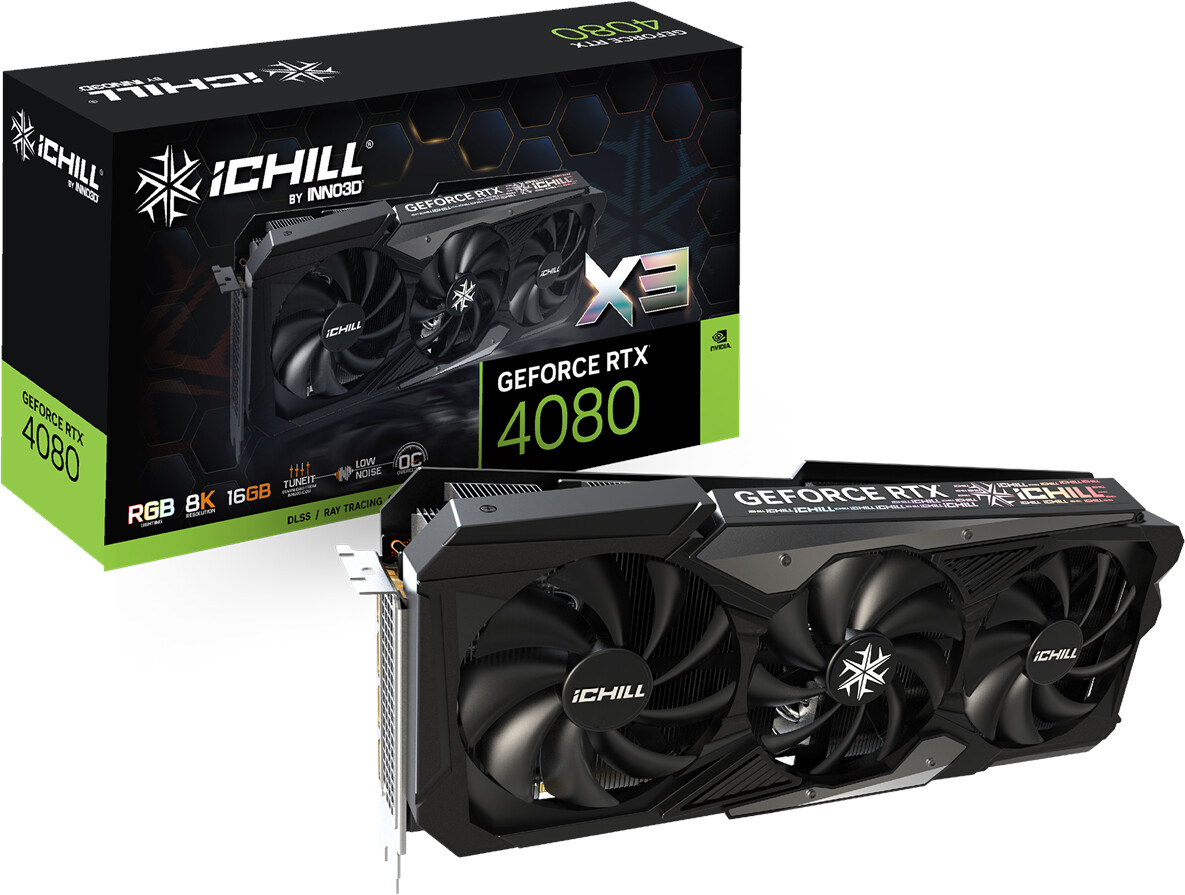 Bild von INNO3D GeForce RTX 4080 ICHILL X3 16GB GDDR6X Grafikkarte 3xDP/HDMI