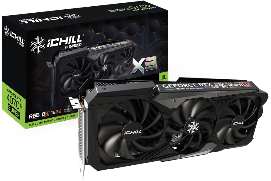 Bild von Inno3D iChiLL GeForce RTX 4070 Ti SUPER X3 - Grafikkarten - GeForce RTX 4070 Ti Super - 16 GB GDDR6X - PCIe 4.0 x16 - HDMI, 3 x DisplayPort - Box (C407TS3-166XX-186148H)