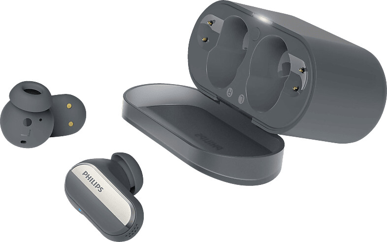 Bild von Philips TAT6908BK True Wireless Kopfhörer | In-Ear-Bluetooth-Ohrhörer | IPX4 Spritzwasserschutz | 28 Stunden Wiedergabe mit Ladetasche | 4 Silikon-Ohrstöpselgrößen | Mikrofon | USB-C-Kabel | Schwarz