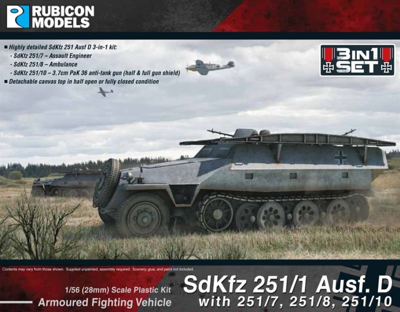 Bild von Rubicon Models Sd.Kfz. 251/1 Ausf D 3-in-1 Set 1 1/56 28mm Germany WWII Hanomag