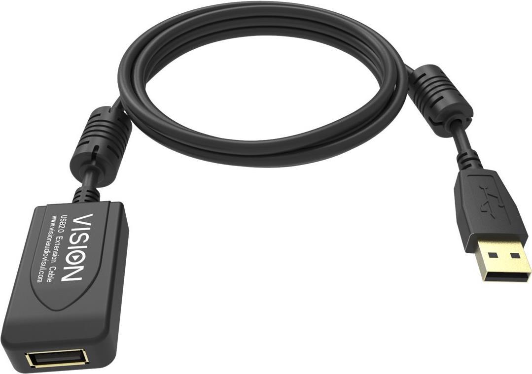 Bild von Vision Professional - USB-Verlängerungskabel - USB (M) bis USB (W) - USB 2.0 - 5 m - aktiver Booster nachgeschaltet - Schwarz