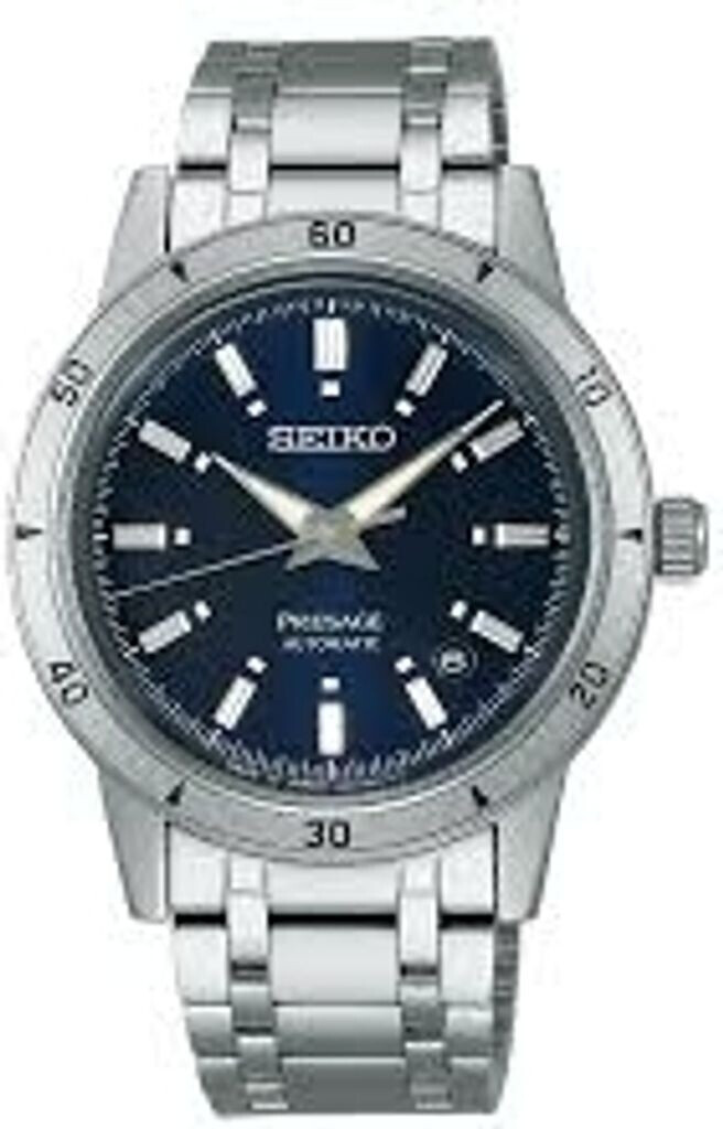 Bild von Seiko Presage Style 60's automatic men's watch blue background SRPL07J1 steel case and bracelet