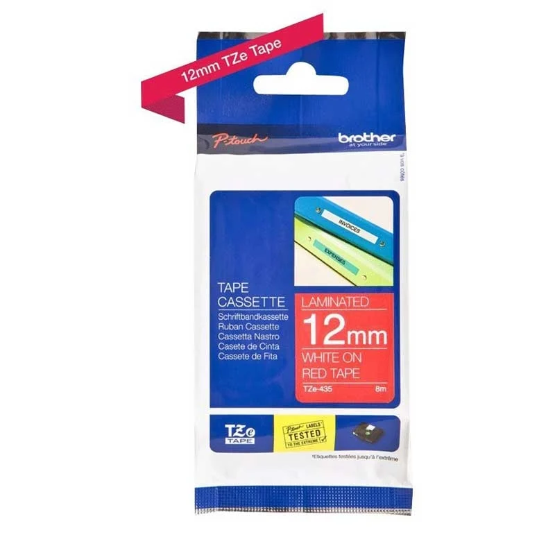 Bild von Brother TZe 435 - Laminiertes Band - Weiß auf Rot - Rolle (1,2 cm x 8 m) - 1 Rolle(n) - für P-Touch PT-1000, 1005, 1010,