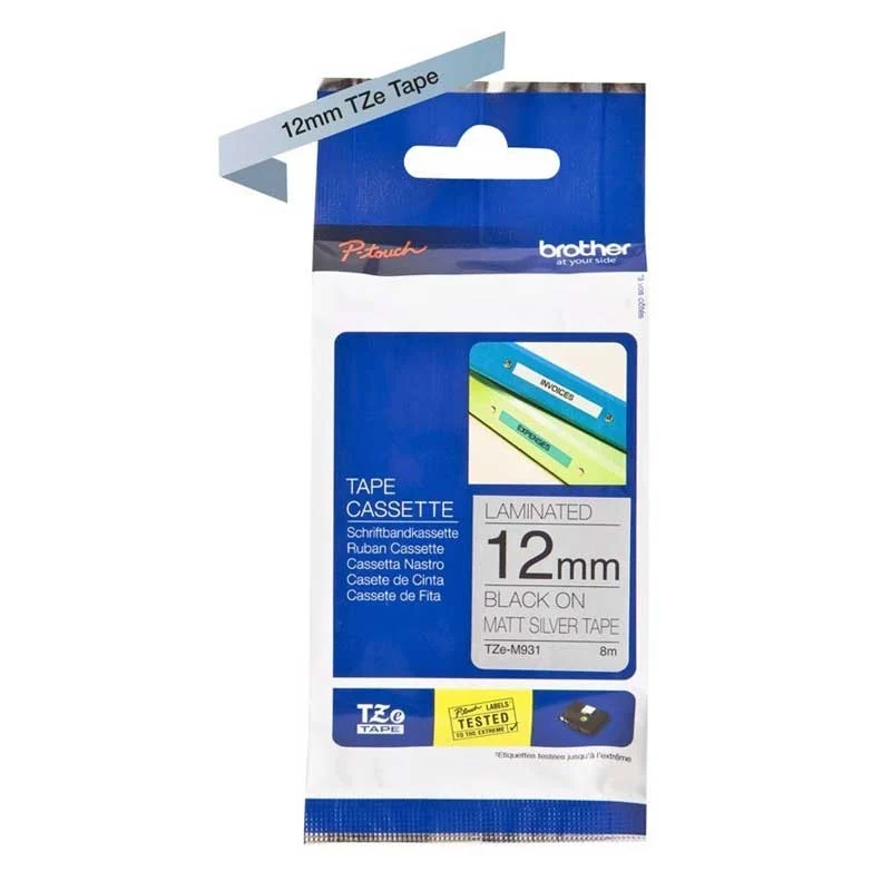 Bild von Brother TZe M931 - Laminiertes Band - Schwarz auf Silber (matt) - Rolle (1,2 cm x 8 m) - 1 Rolle(n) - für P-Touch PT-100