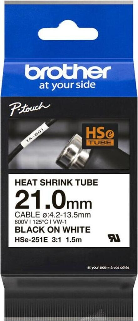 Bild von Brother Beschriftungsband Schrumpfschlauchkassette HSE-251E 21mm schwarz/weiß