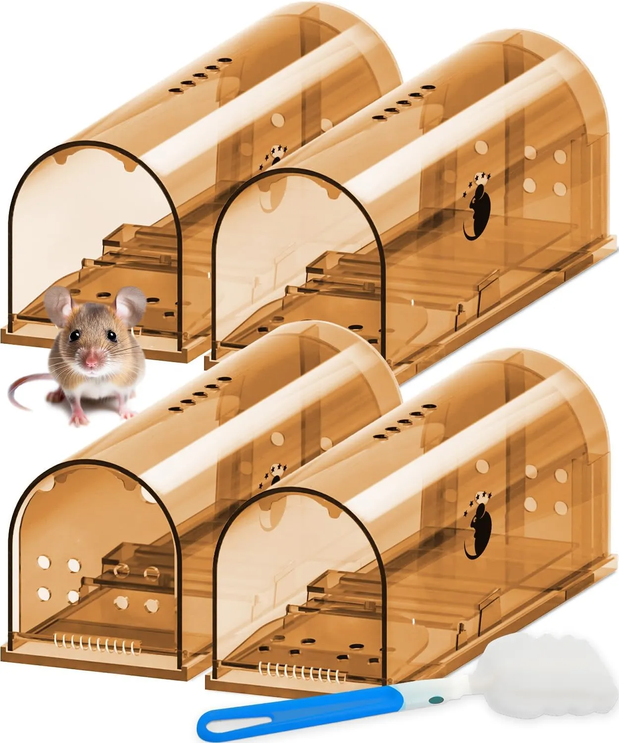 Bild von 4er Set Motel Mouse Lebendfallen mit verbessertem Auslösemechanismus, einfach zu bedienen und reinigen, inklusive Handbuch und Video auf Deutsch