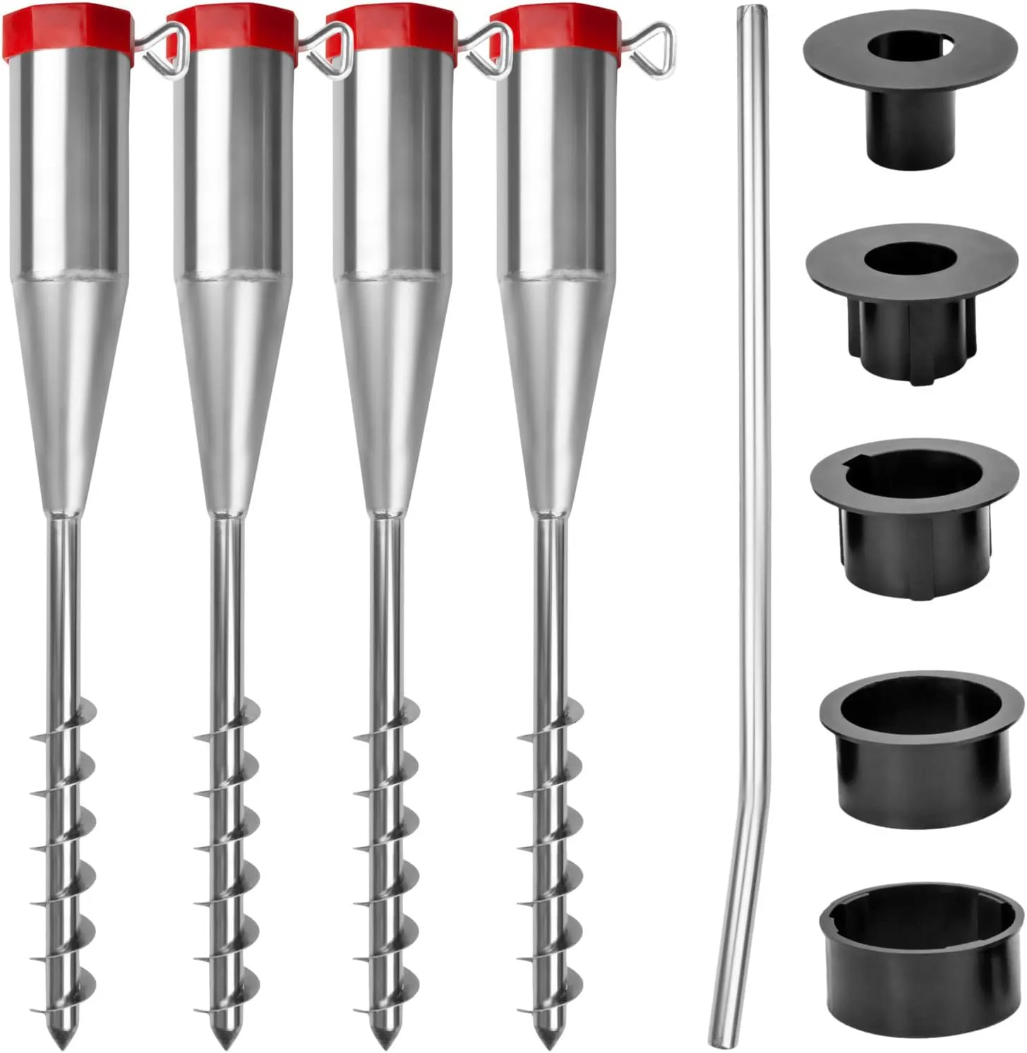 Bild von 4er Set Schirmständer aus Metall für Sonnenschirme mit einem Durchmesser von 25 bis 60 mm, inklusive Bodenanker und Erdspieß