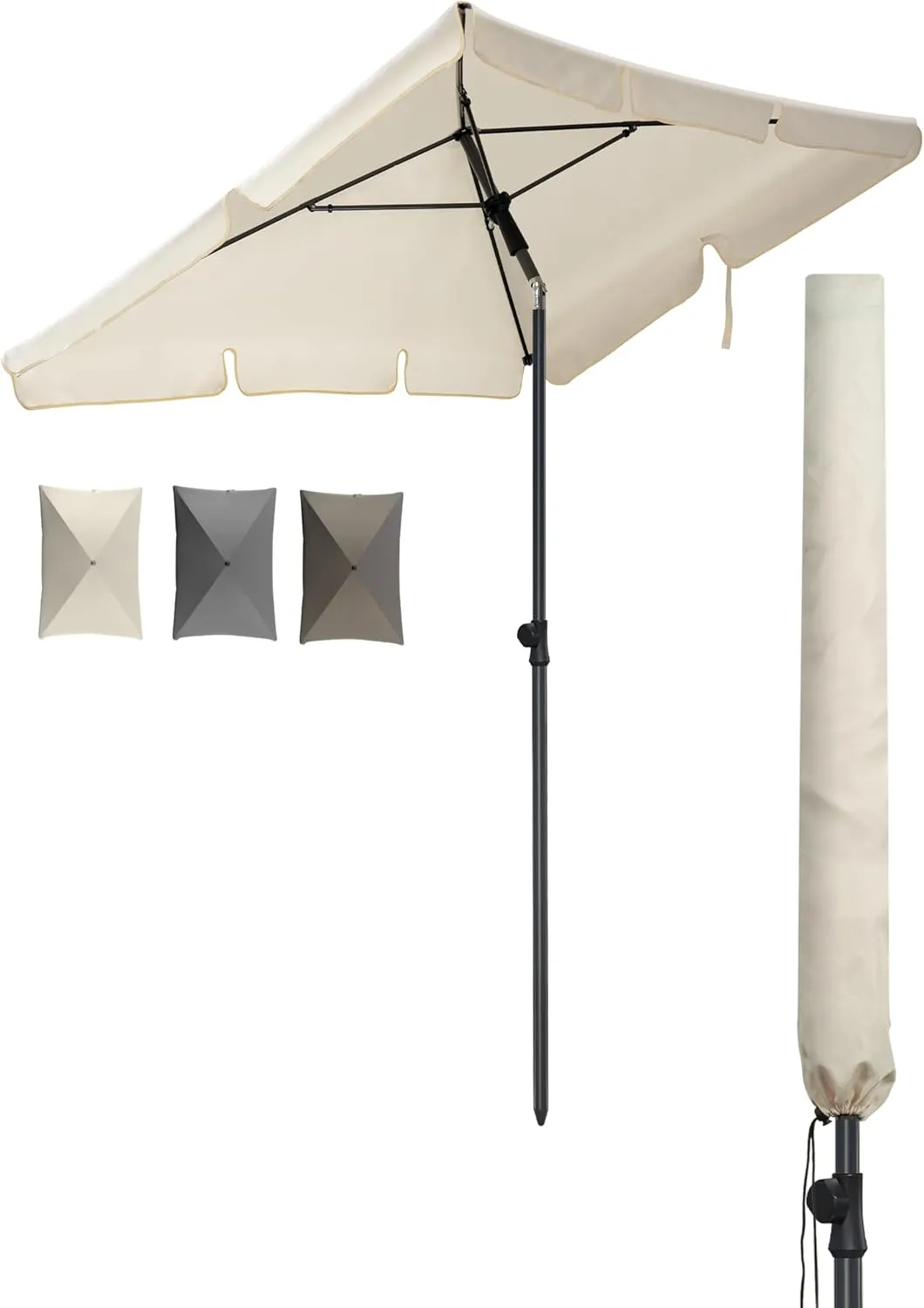 Bild von 4happy Sonnenschirm Set in Beige mit Schutzhülle, rechteckig 200x125 cm, höhenverstellbar und mit Knickfunktion
