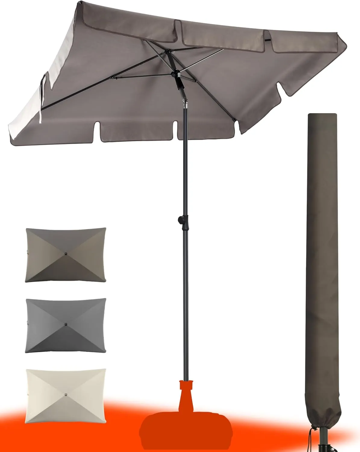 Bild von 4happy SunnyShade Sonnenschirm Set in Taupe, rechteckig 200x125 cm, höhenverstellbar mit Knickfunktion und Schutzhülle