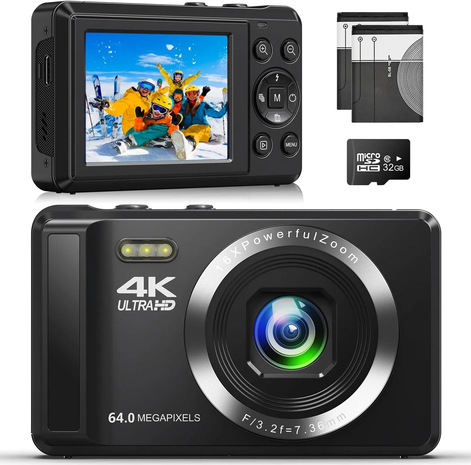 Bild von 4K 64MP Digitalkamera mit 32 GB Speicherkarte und 16-fachem Digitalzoom für Anfänger
