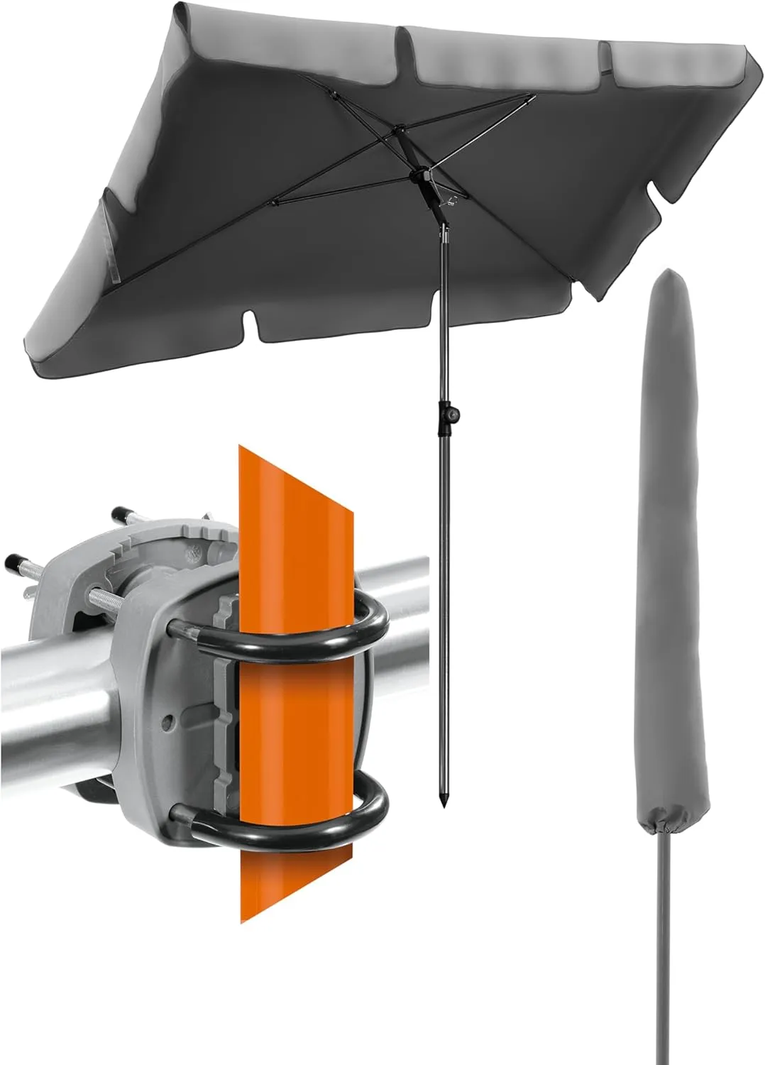 Bild von 4smile 3-in-1 Sonnenschirm Set für den Balkon mit UV50+ Schutz und Schutzhülle, rechteckig 200x125 cm in Anthrazit