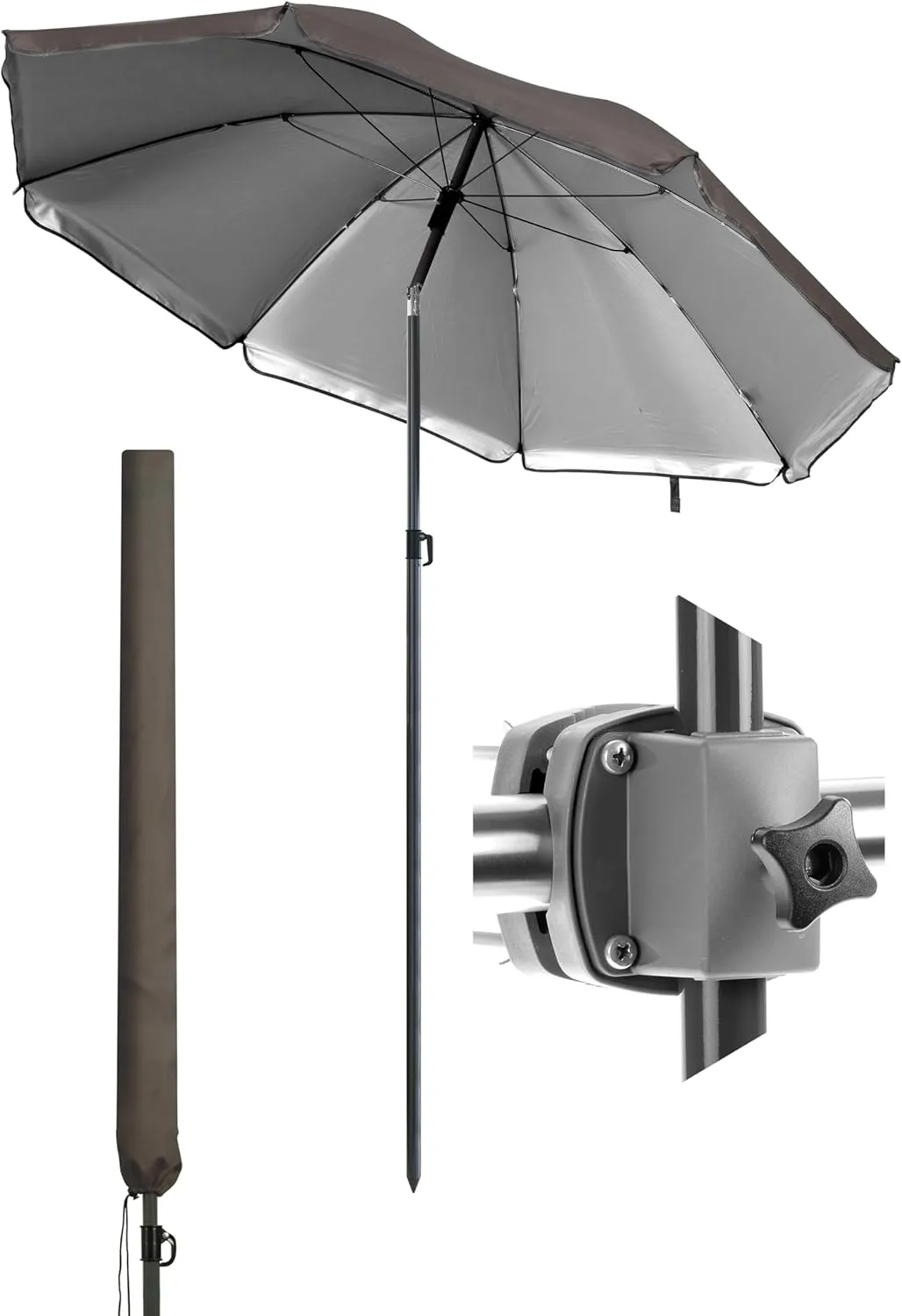 Bild von 4smile Premium Sonnenschirm Set für Balkon mit Halterung und Schutzhülle, Taupe, 180 cm Durchmesser, UV 50+