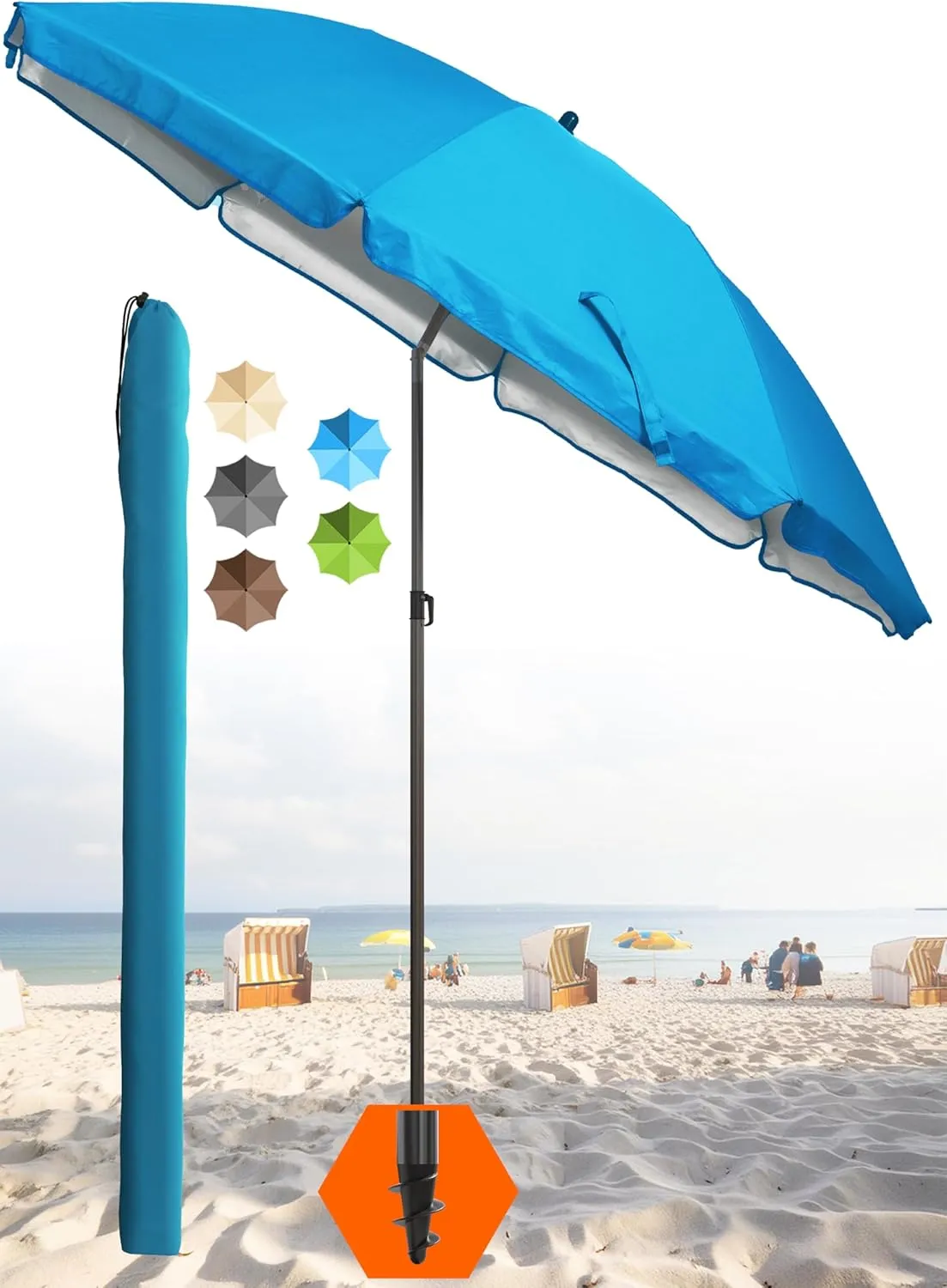 Bild von 4smile SunnyJoy Sonnenschirm in Blau mit einem Durchmesser von 180 cm und UPF 50+ Schutz, windfest und stabil, inklusive Schutzhülle