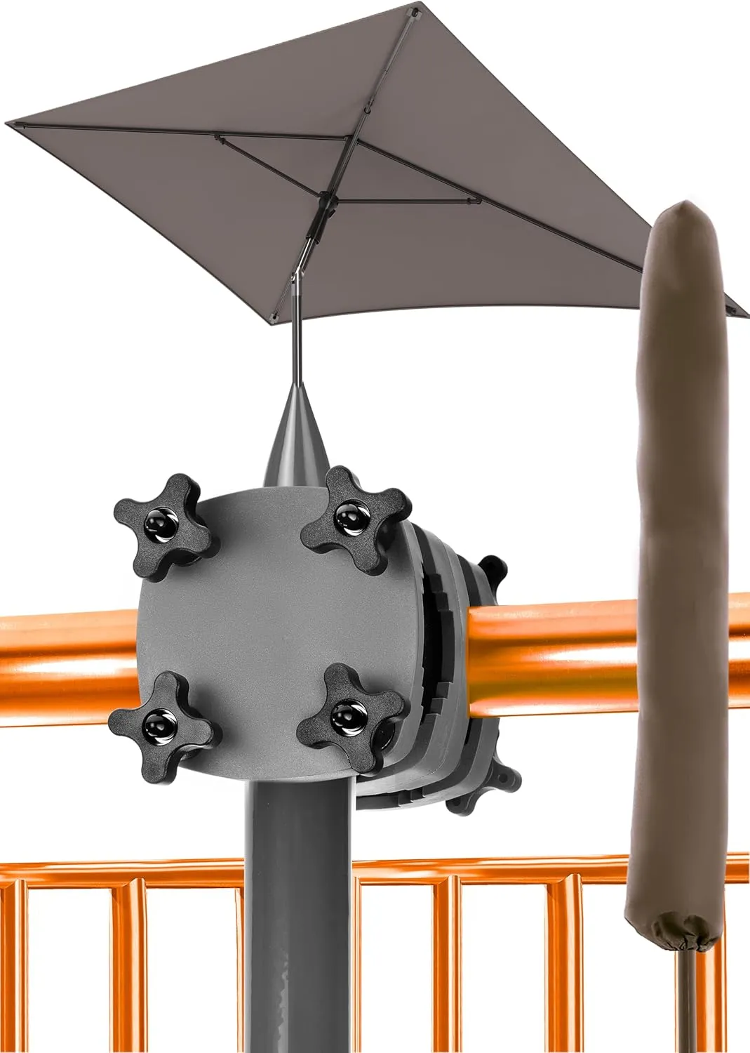 Bild von 4smile SunnyShade Plus Sonnenschirm Set für den Balkon mit rechteckigem Schirm in Taupe, 200 x 125 cm, inklusive Halterung und Schutzhülle