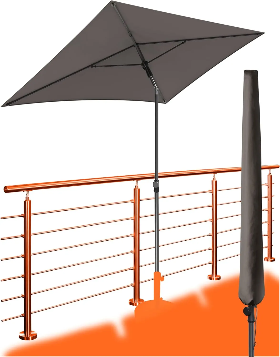 Bild von 4smile SunnyShade Plus Sonnenschirm Set in Taupe mit Schutzhülle und UV50+ Schutz, rechteckig 200 x 125 cm
