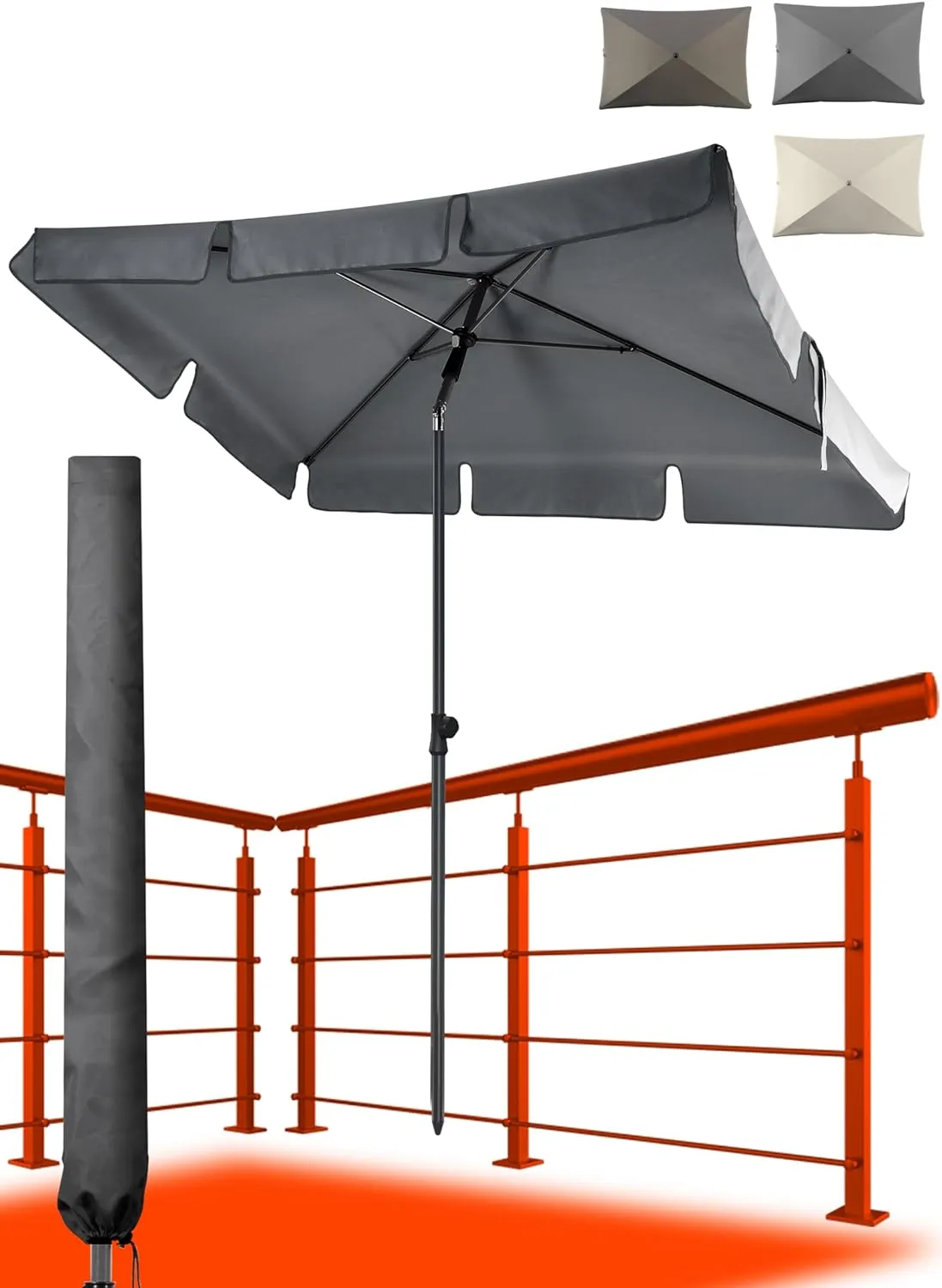 Bild von 4smile SunnyShade Sonnenschirm für Balkon 200 x 125 cm in Anthrazit mit UPF 50+ und Schutzhülle