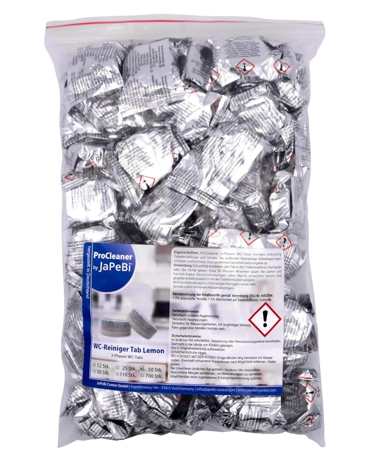 Bild von 50 Toilettenreiniger Tabs zur Urinsteinlösung, je 25g, in Blau