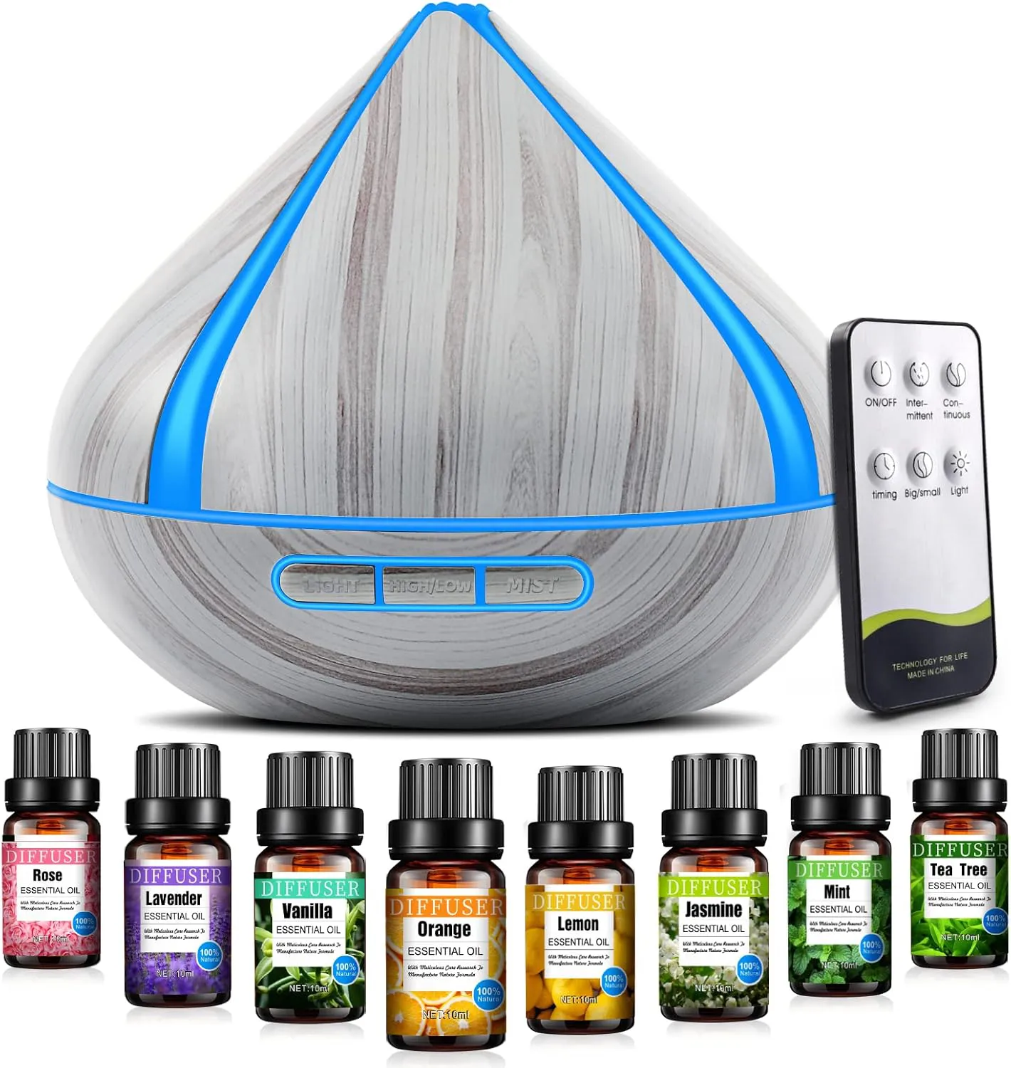 Bild von 500 ML Duftöl-Diffusor Set mit 8 ätherischen Ölen und Fernbedienung für Aromatherapie und Luftbefeuchtung