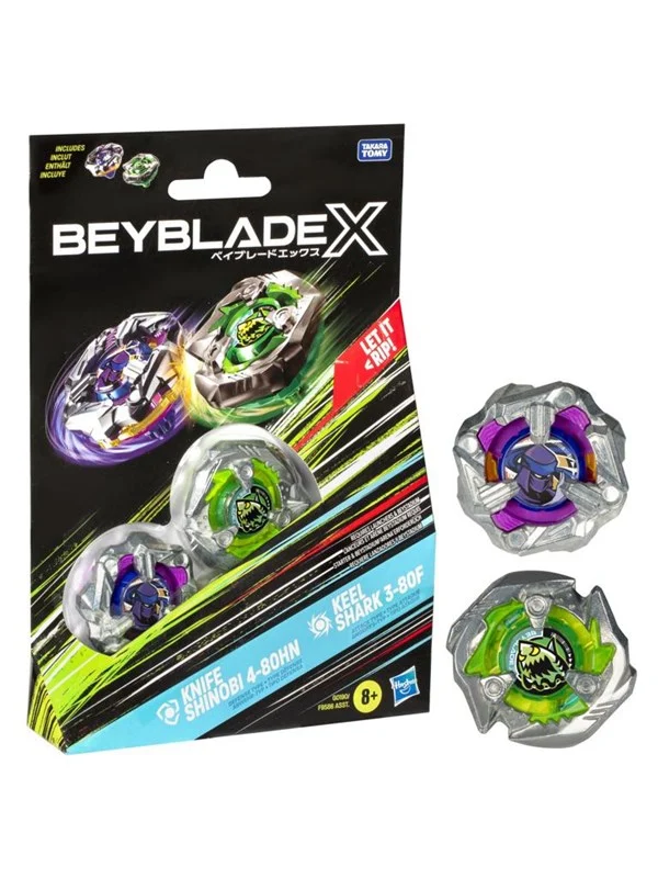 Bild von Hasbro Beyblade X Knife Shinobi 4-80HN and Keel Shark 3-80F Top Dual Pack Set, Ages 8+