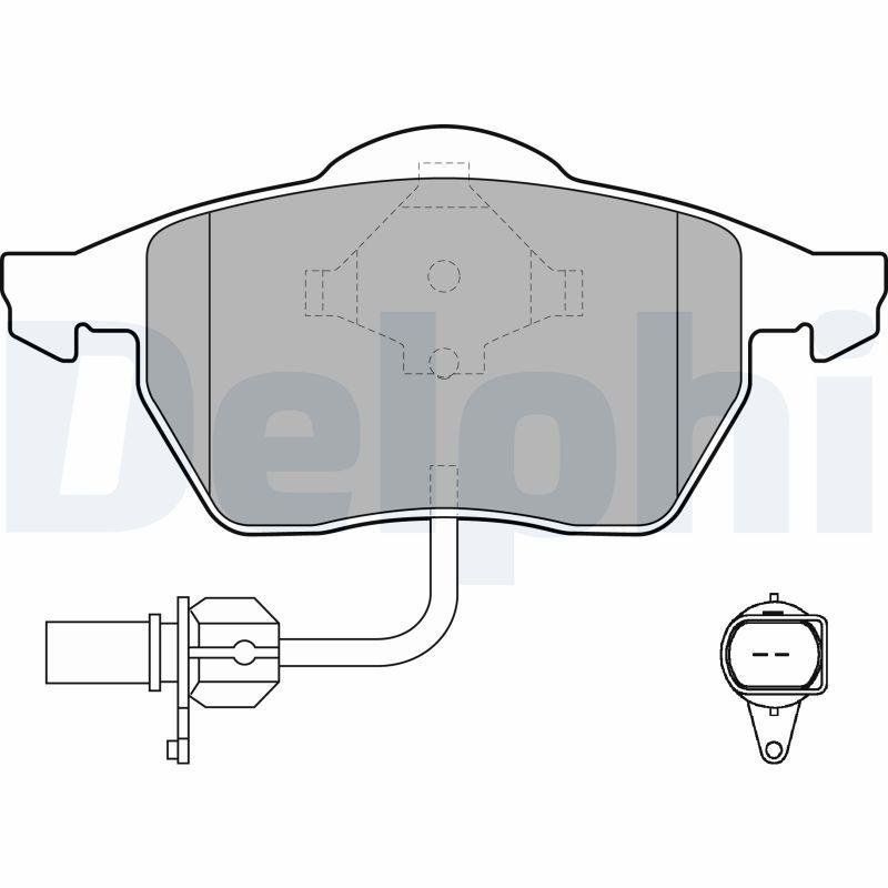 Bild von DELPHI LP1706 Bremsbelagsatz Bremsbeläge, Bremsklötze, Bremssteine inkl. Verschleißwarnkontakt mit Anti-Quietsch-Blech ohne Zubehör AUDI: A4 B5 Saloon
