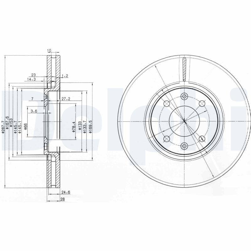 Bild von DELPHI BG3675 Bremsscheibe Bremsscheiben, Scheibenbremsen 288 28 4 Belüftet geölt unbehandelt CITROËN: C5 3, C5 I Estate
