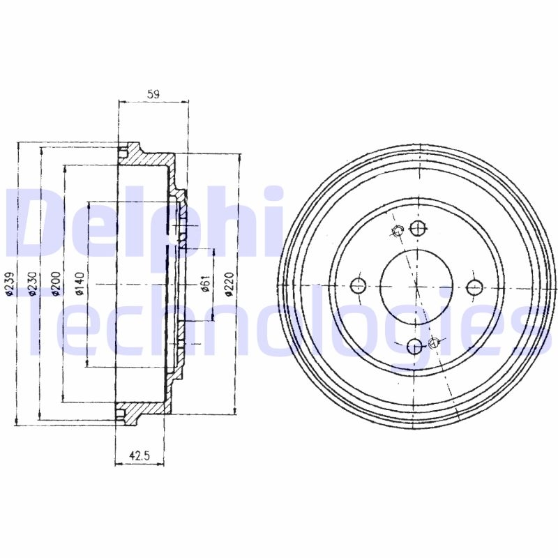 Bild von DELPHI BF208 Bremstrommel 239 HONDA: CIVIC 6 Hatchback, CIVIC 5 Coupe, CIVIC 6 Coupe