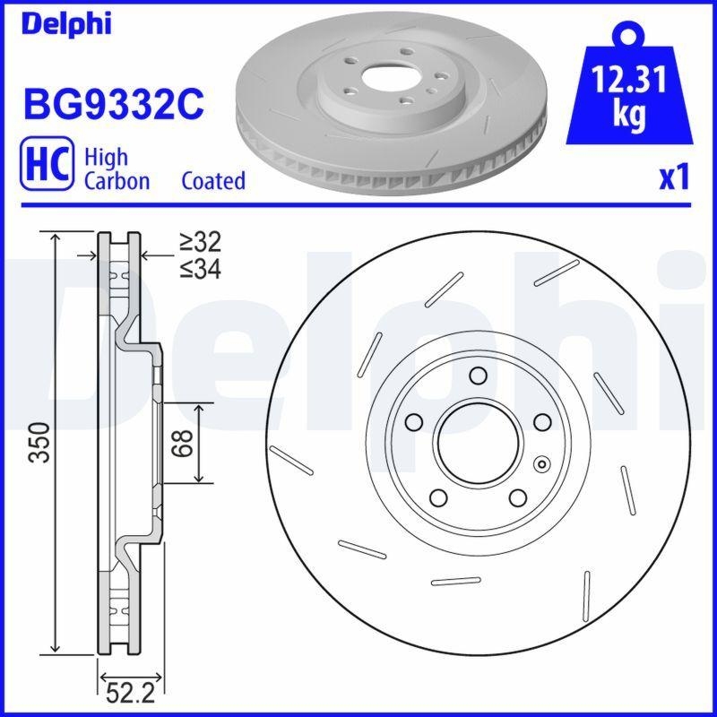 Bild von DELPHI BG9332C Bremsscheibe Bremsscheiben, Scheibenbremsen 350 34 5 Belüftet, geschlitzt/gelocht beschichtet hochgekohlt PORSCHE: Macan