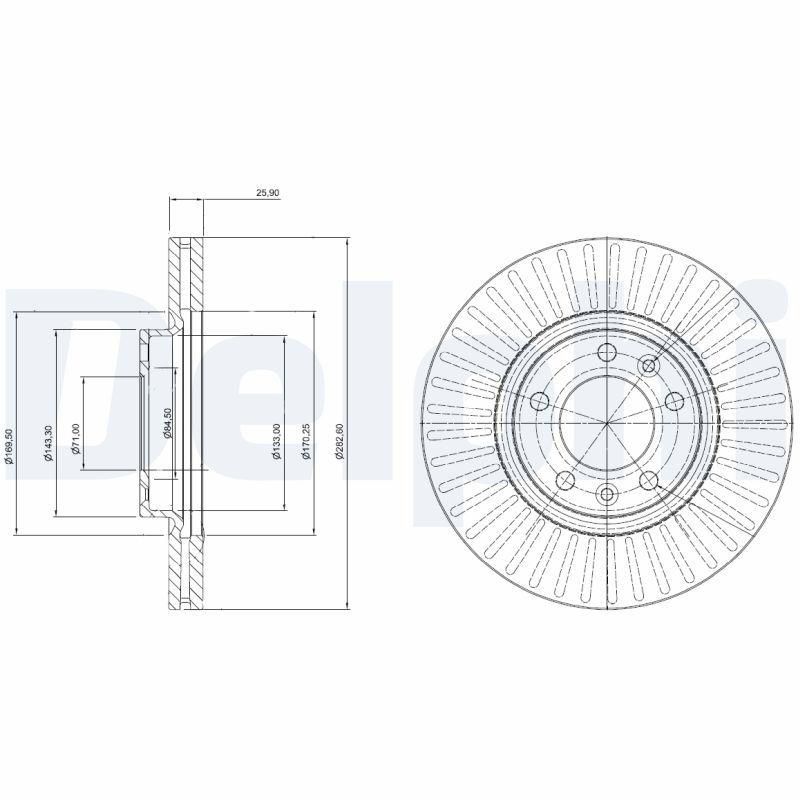 Bild von DELPHI BG3835C Bremsscheibe Bremsscheiben, Scheibenbremsen 283 26 5 Belüftet beschichtet unbehandelt OPEL: Combo MPV, PEUGEOT: 508 I Saloon