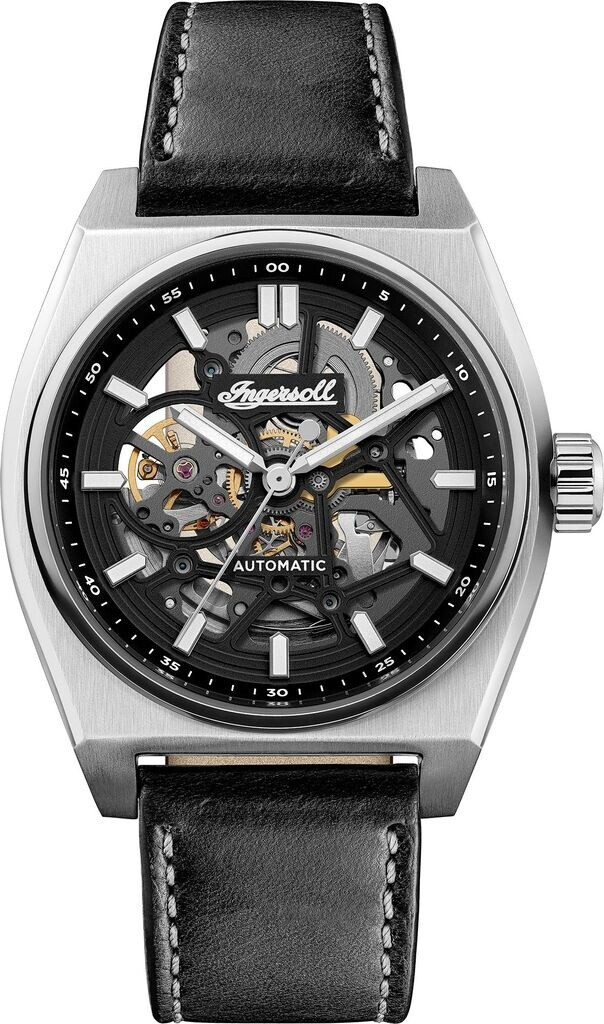 Bild von Ingersoll Quarzuhr Ingersoll Herrenuhr Leder schwarz, (Analoguhr), Herren Armbanduhr eckig, Lederarmband schwarz, Luxus