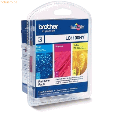 Bild von Brother LC1100HYRBWBP - Mit hoher Kapazität - Gelb, Cyan, Magenta - original - Blisterverpackung - Tintenpatrone - für Brother DCP-6690CW, MFC-5890CN, MFC-6490CW