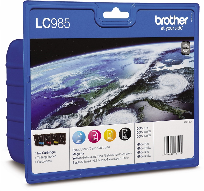 Bild von Brother Original LC-985 Druckerpatronen 4er Multipack BK/C/M/Y (LC985VALBPDR)