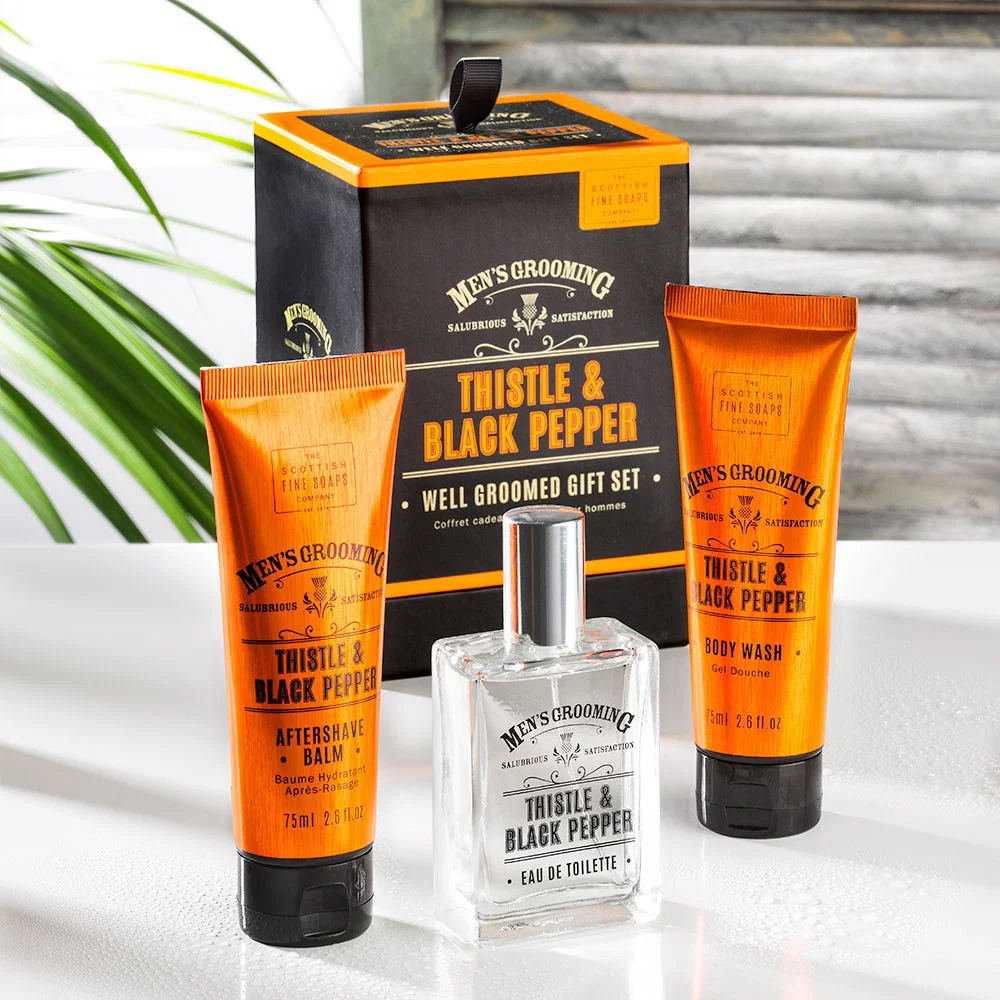Bild von Scottish Fine Soaps Men’s Grooming Thistle & Black Pepper Geschenkset (3-tlg.)