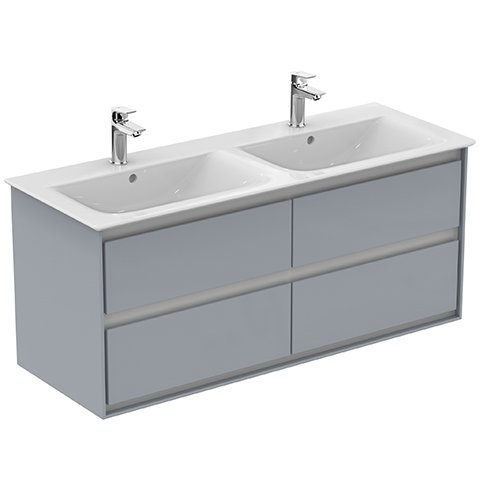 Bild von Ideal Standard Connect Air Möbel-Doppelwaschtischunterschrank, 1200 mm, 4 Auszüge, E0822, Farbe: Hellgrau glänzend / weiß matt