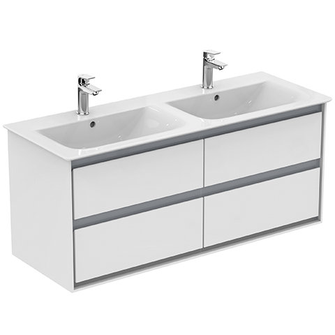 Bild von Ideal Standard Connect Air Möbel-Doppelwaschtischunterschrank, 1200 mm, 4 Auszüge, E0822, Farbe: Weiß glänzend / hellgrau matt
