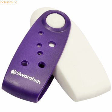 Bild von 12 x Swordfish Radiergummi Shielded weiß mit lila Schutzkappe Blisterv