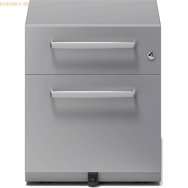 Bild von BISLEY Rollcontainer Note mit Griff, 1 Universalschublade, 1 HR-Schublade, Metall, 355 Silber, 56.5 x 42 x 49.5 cm