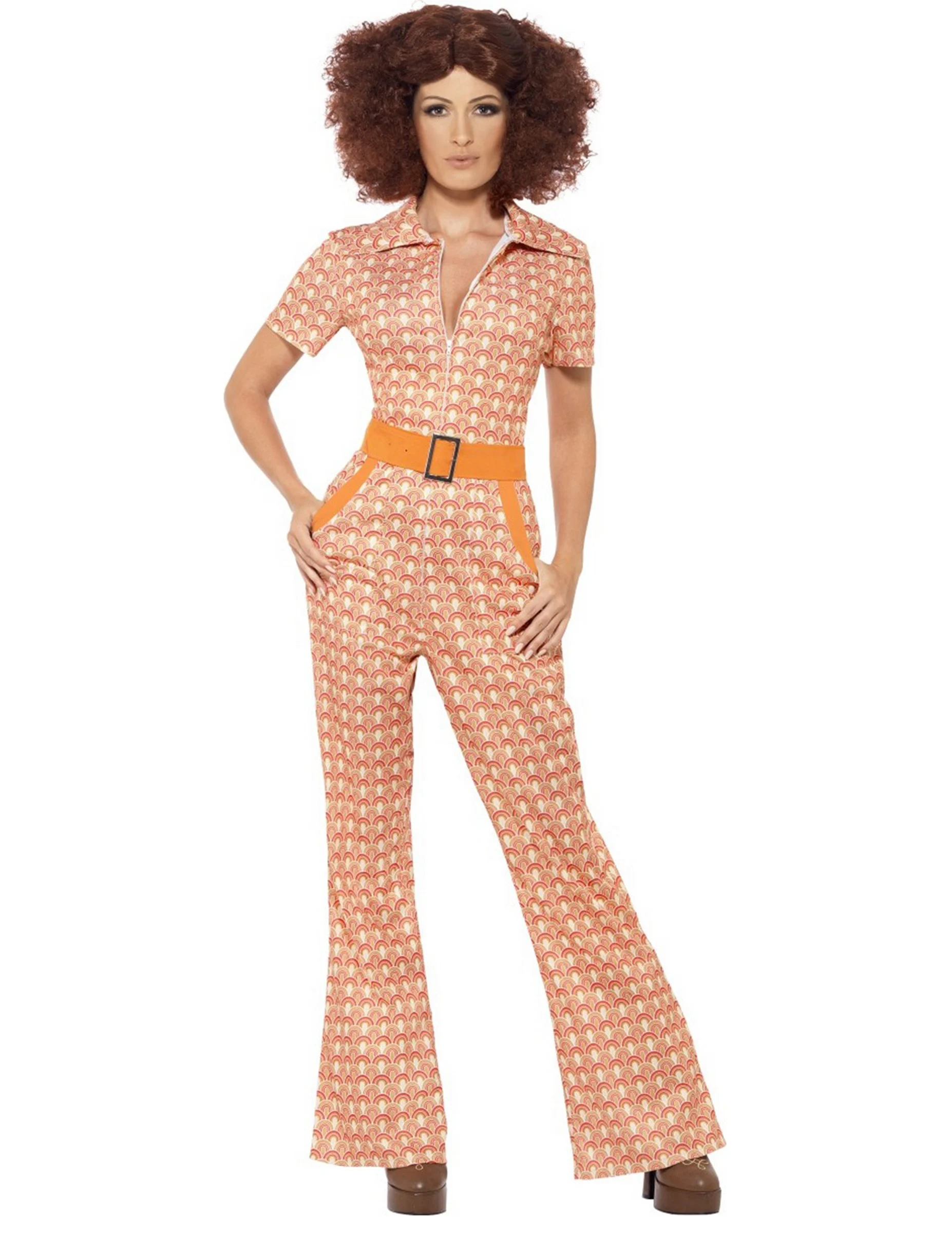 Bild von 70er Jahre Disco Damenkostüm Jumpsuit orange