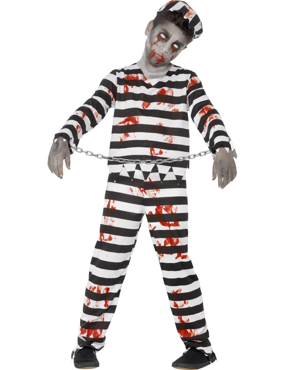 Bild von Zombie Gefangener Sträfling Halloween Kinderkostüm schwarz-weiss-rot