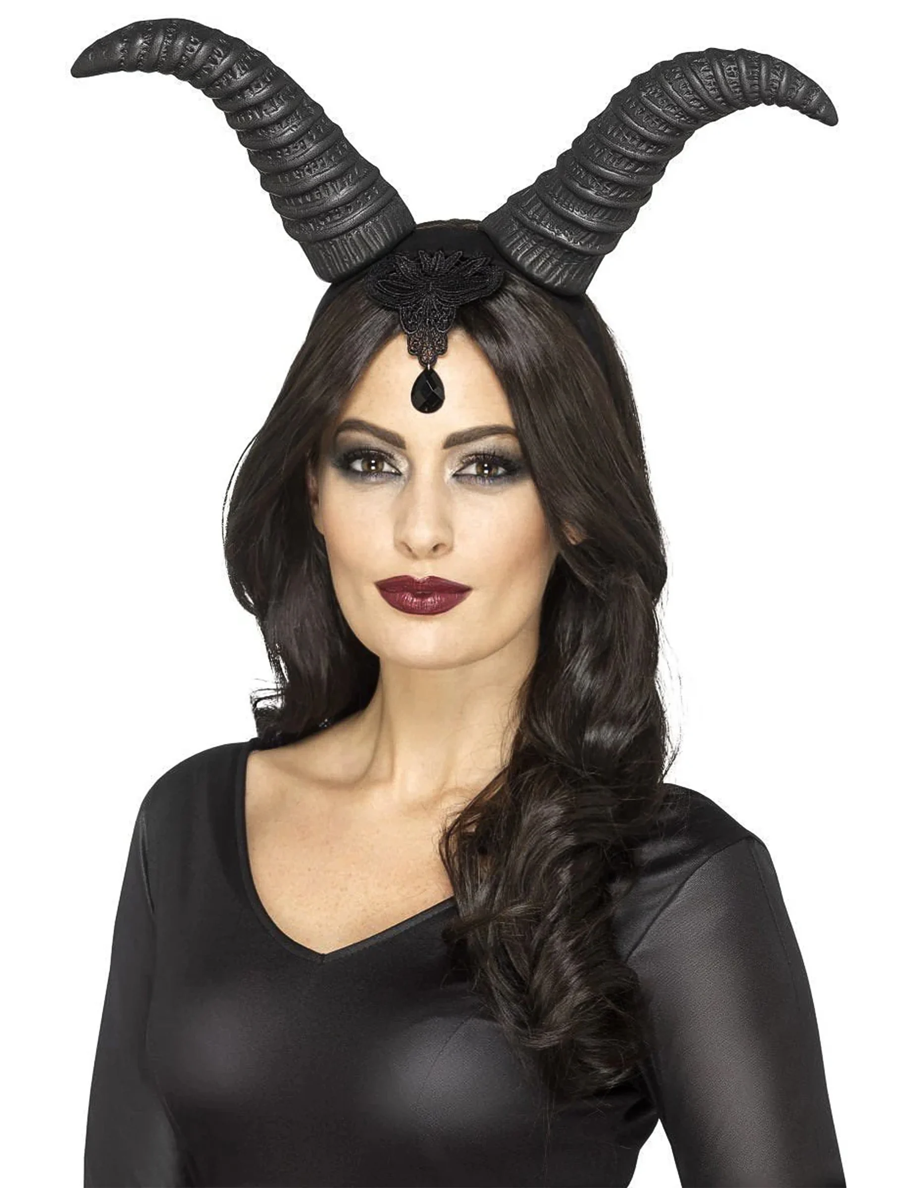 Bild von Smiffys Hexen-Kostüm Schwarze Dämonenhörner - Fasching Kostüm Halloween, Schwarze Hörner für Teufel und böse Feen