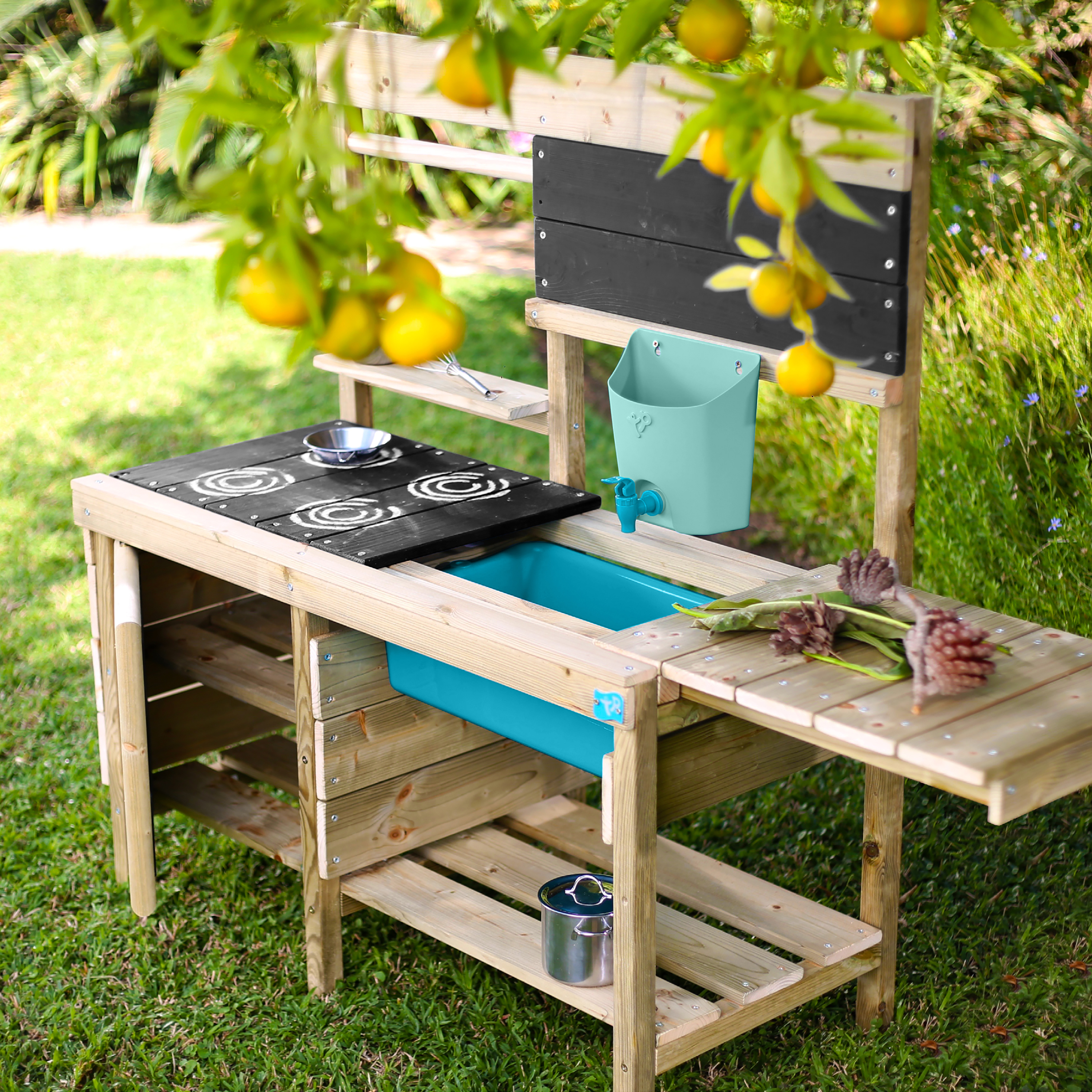 Bild von TP Toys Outdoor-Spielküche Deluxe Holz, mit Zubehör 40x136x96 cm