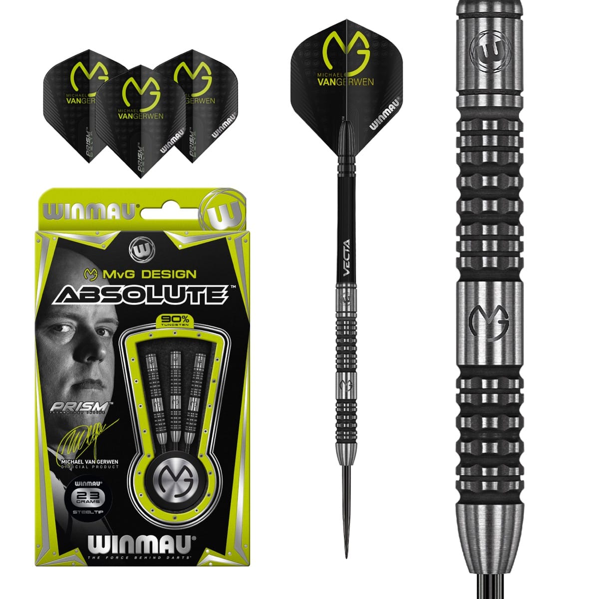 Bild von WINMAU Michael Van Gerwen MvG Absolute 23g Profi Wolfram Steeltip Dartpfeile Set mit Flights und Schäfte