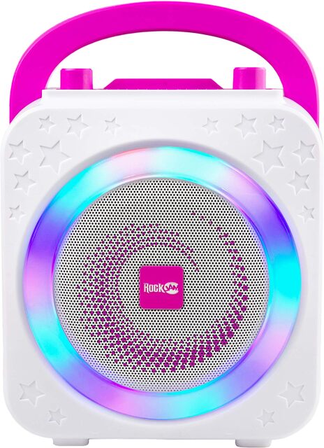 Bild von RockJam 10-Watt Rechargeable Bluetooth Karaoke Machine with Two Microphones, Voice Changing Effects & LED Lights - Pink