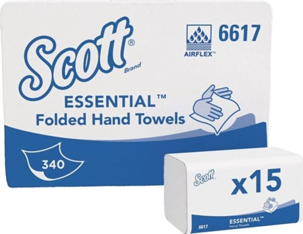 Bild von Scott® Interfold Papierhandtücher Essential 6617, 1-lagig, 15 Päckchen á 340 Tücher, weiß