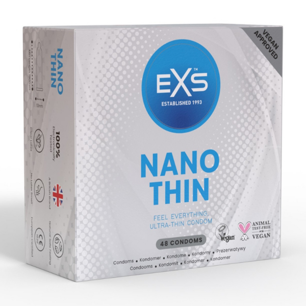 Bild von EXS Kondome Nano Thin - superdünne Kondome mit der dünnsten Wandstärke Packung mit, 48 St., extra dünne Kondome für echtes Gefühl, samtige Oberfläche, perfekte Wärme-Übertragung